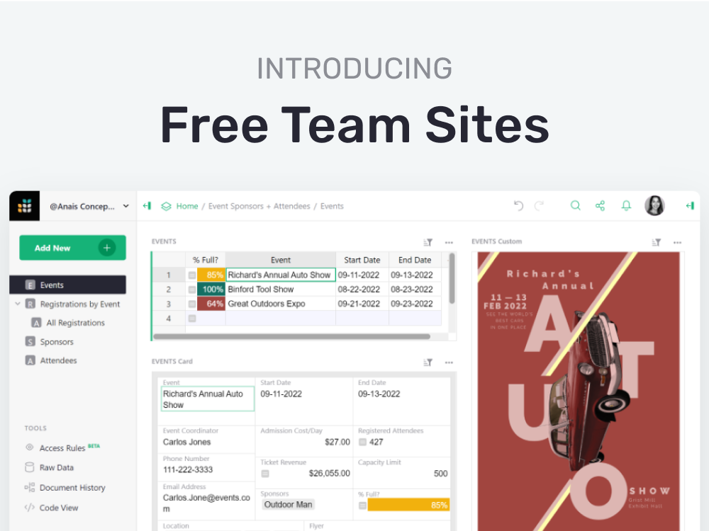 Introducing free team sites | Grist