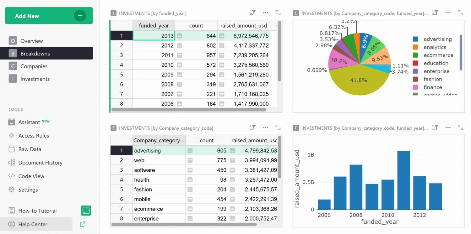 Screenshot of the investment spreadsheet template by Grist.