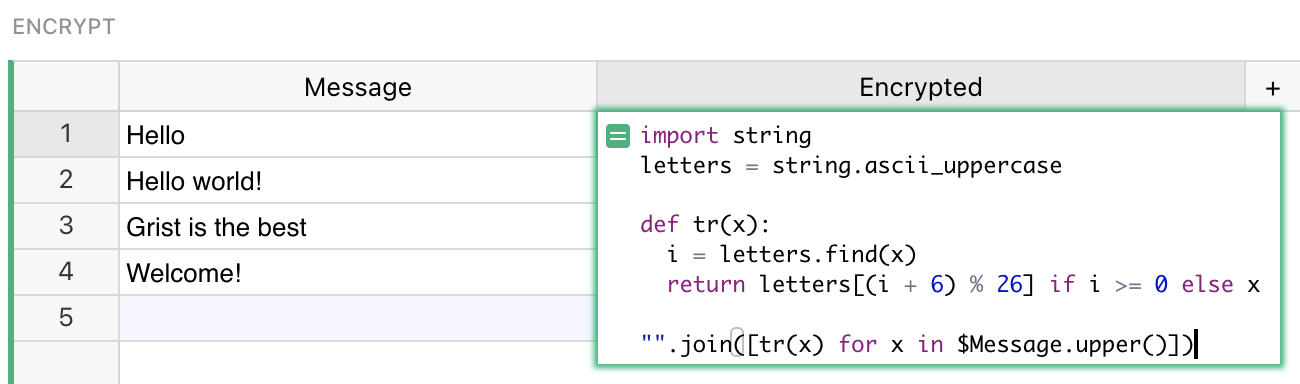 Screenshot of the Caesar cipher formula in Python.