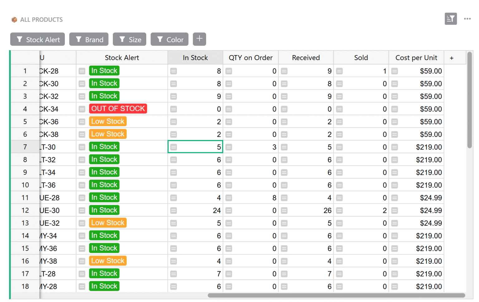 Inventory Tracking Spreadsheet (Template by Grist)
