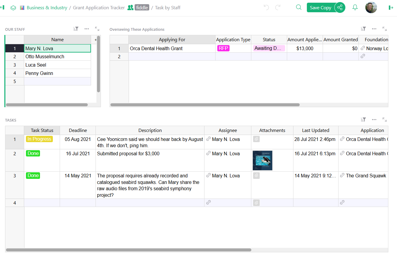 volunteer management table screenshot for nonprofits