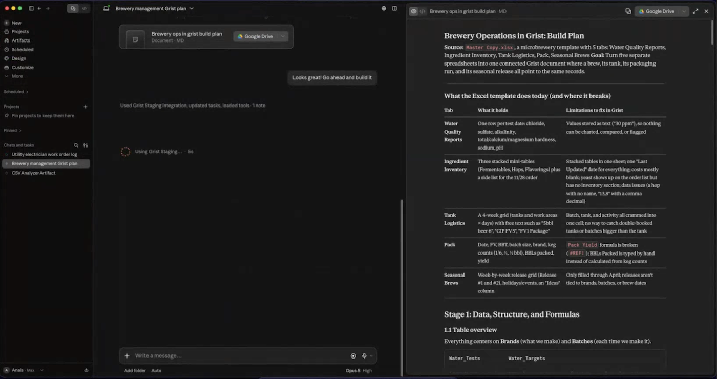 Using Grist + MCP w/ Claude for agentic iteration.