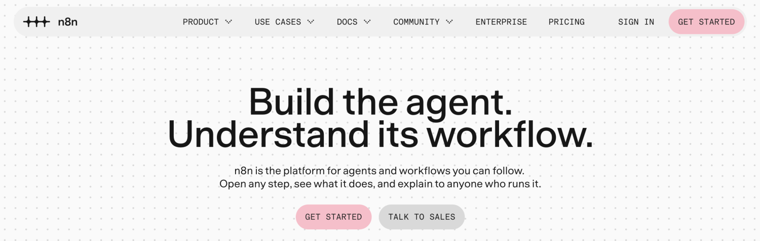 n8n's homepage showing new branding.